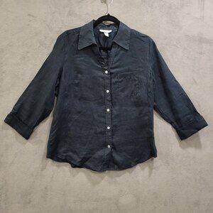 Dress Barn Linen Shirt‎ Women's Size Large Black Button Up Summer Office Classic